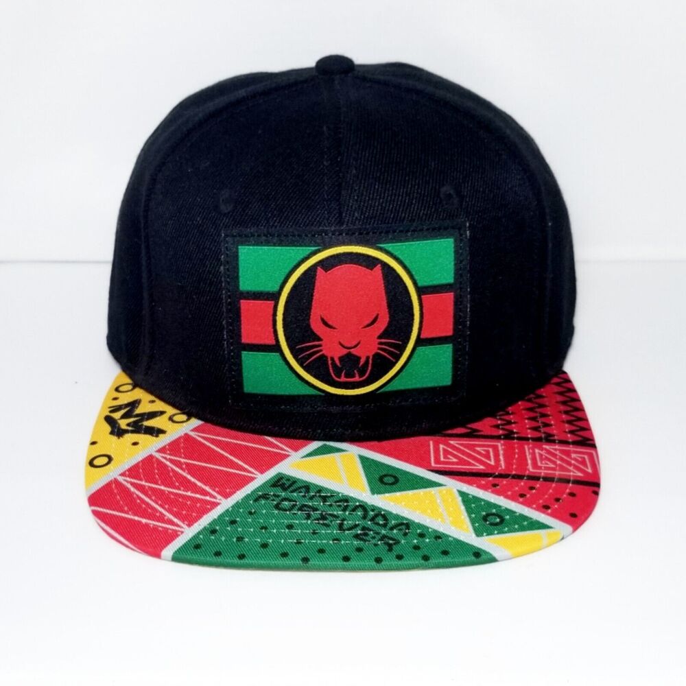 MARVEL Hat Black Panther Wakanda Forever OSFA Black Red Snapback Adjustable NWOT